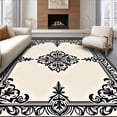 thumbnail image 1 of ODIKA 3'x5' Machine Washable Non-Slip Area Rug, Floral Vine Symmetrical Luxurious Baroque Inspiration High Traffic Rug with Pad, Black, 657908, 1 of 8