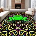 thumbnail image 1 of ODIKA 3'x5' Machine Washable Non-Slip Area Rug, Frog Prince Character Wearing a Tiny Surrounded by Abstract Swirls High Traffic Rug with Pad, Green, 725903, 1 of 8