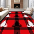 thumbnail image 1 of ODIKA 3'x5' Machine Washable Non-Slip Area Rug, Frosted Pine Tree Motif with Buffalo Plaid Background High Traffic Rug, Red, 622568, 1 of 7