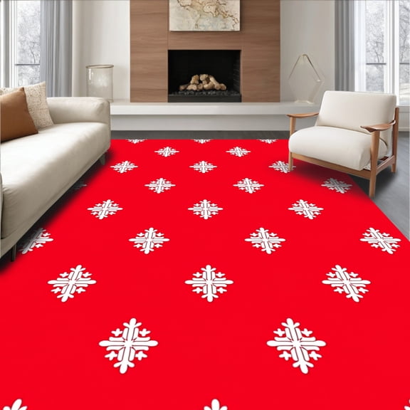 ODIKA 3'x5' Machine Washable Non-Slip Area Rug, Frosty Celebration Contemporary Seasonal Statement High Traffic Rug, Red, 612323