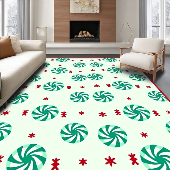 ODIKA 3'x5' Machine Washable Non-Slip Area Rug, Frosty Mint Twist Entrance Decoration Yuletide Accent High Traffic Rug, Red, 738012