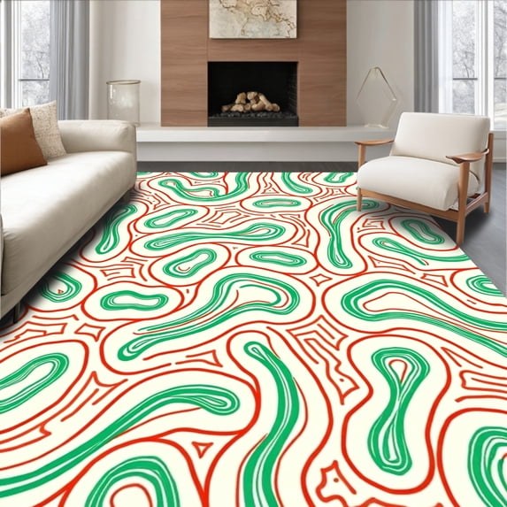 ODIKA 3'x5' Machine Washable Non-Slip Area Rug, Fun filled Roadway Network Featuring Classic Car Journey Motifs High Traffic Rug, Red, 696170