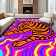 thumbnail image 1 of ODIKA 3'x5' Machine Washable Non-Slip Area Rug, Funky Animal Parade with Abstract Tiger and Zigzag High Traffic Rug, Pink, 723565, 1 of 7