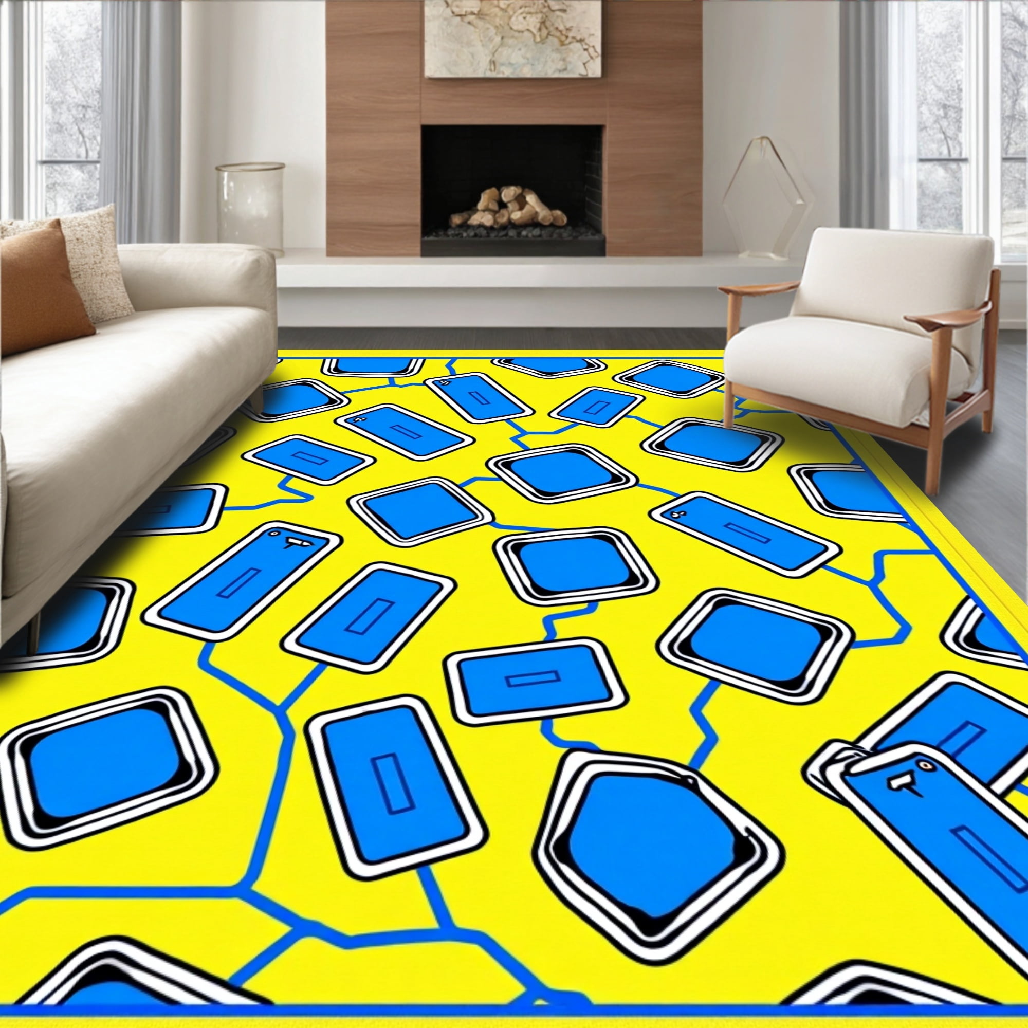 ODIKA 3x5 Machine Washable Non-Slip Area Rug, Futuristic Console ...