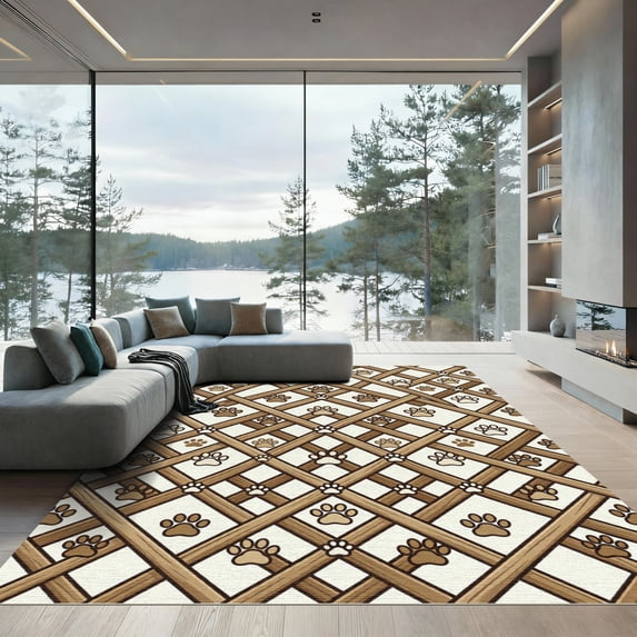 ODIKA 3'x5' Machine Washable Non-Slip Area Rug, Geometric Beige High Traffic Rug, Beige, 1154294