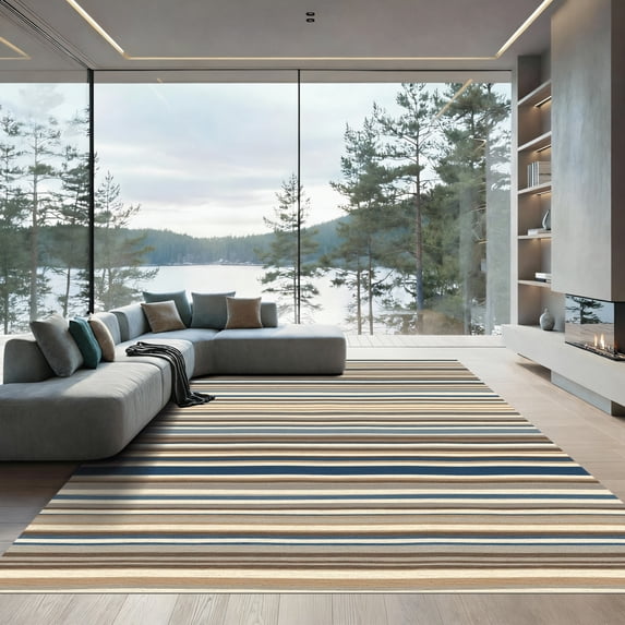 ODIKA 3'x5' Machine Washable Non-Slip Area Rug, Geometric Beige High Traffic Rug with Pad, Beige, 1063179