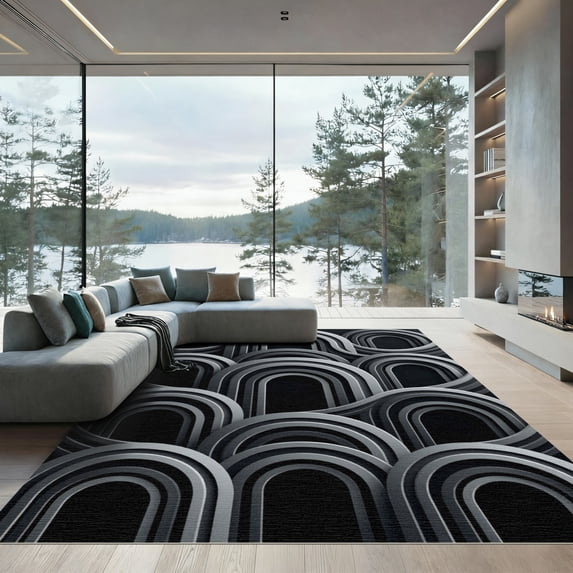 ODIKA 3'x5' Machine Washable Non-Slip Area Rug, Geometric Gray High Traffic Rug, Gray, 1102026
