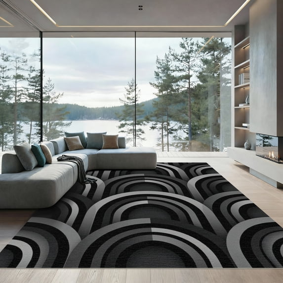 ODIKA 3'x5' Machine Washable Non-Slip Area Rug, Geometric Gray High Traffic Rug, Gray, 1102028