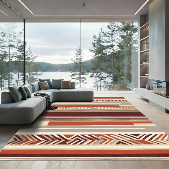 ODIKA 3'x5' Machine Washable Non-Slip Area Rug, Geometric Grey High Traffic Rug, Gray, 1097565
