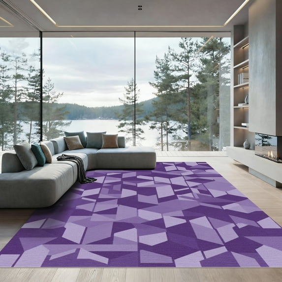 ODIKA 3'x5' Machine Washable Non-Slip Area Rug, Geometric Purple High Traffic Rug, Purple, 1035975