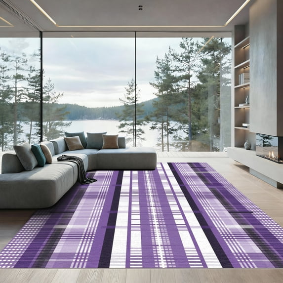 ODIKA 3'x5' Machine Washable Non-Slip Area Rug, Geometric Purple High Traffic Rug, Purple, 1077919