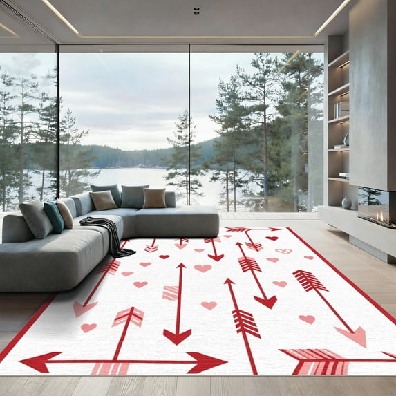 ODIKA 3'x5' Machine Washable Non-Slip Area Rug, Geometric Red High Traffic Rug, Red, 1053203