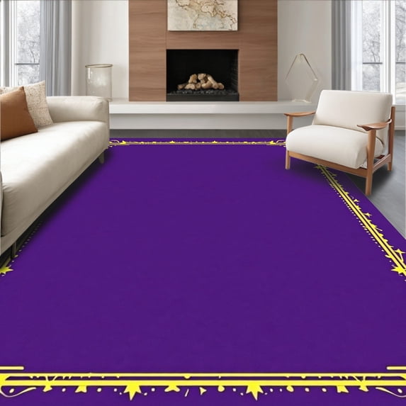 ODIKA 3'x5' Machine Washable Non-Slip Area Rug, Glowing Kitty Xmas Party Accent High Traffic Rug with Pad, Purple, 608194