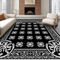thumbnail image 1 of ODIKA 3'x5' Machine Washable Non-Slip Area Rug, Gothic Revival Interlocking Baroque Scrollwork High Traffic Rug, Black, 594437, 1 of 7