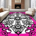 thumbnail image 1 of ODIKA 3'x5' Machine Washable Non-Slip Area Rug, Gothic Rose Black & Floral Damask Design High Traffic Rug, Pink, 335635, 1 of 7