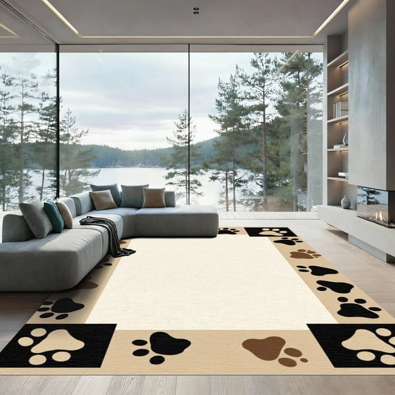 ODIKA 3'x5' Machine Washable Non-Slip Area Rug, Graphic Beige High Traffic Rug, Beige, 1051755