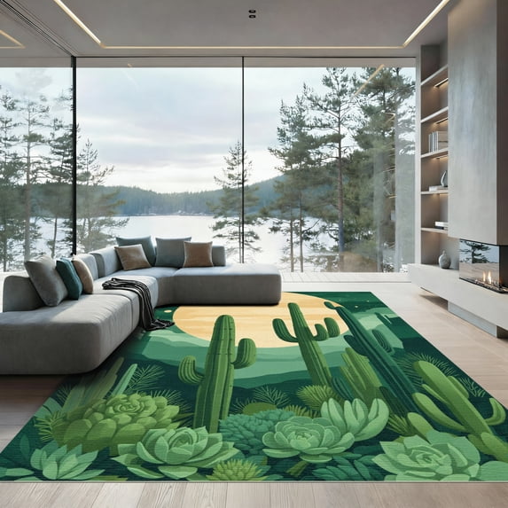 ODIKA 3'x5' Machine Washable Non-Slip Area Rug, Graphic Dark Green High Traffic Rug with Pad, Green, 1050733