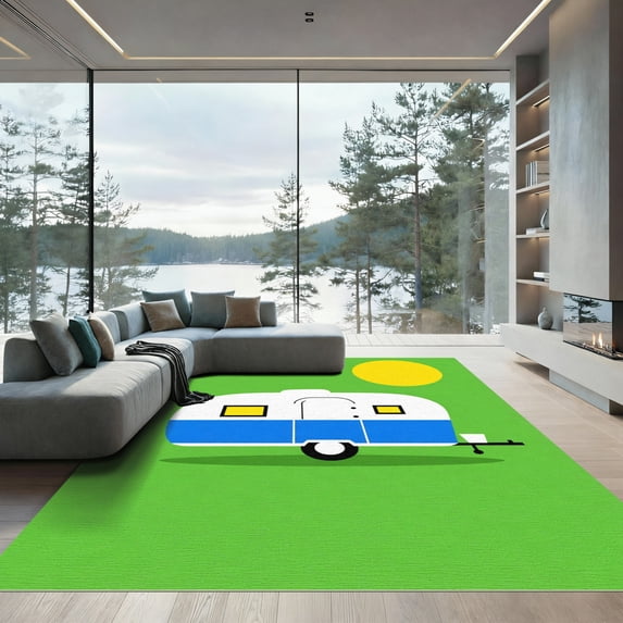 ODIKA 3'x5' Machine Washable Non-Slip Area Rug, Graphic Green High Traffic Rug, Green, 1051577