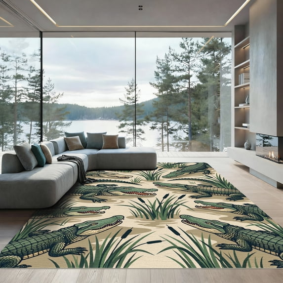 ODIKA 3'x5' Machine Washable Non-Slip Area Rug, Graphic Green High Traffic Rug, Green, 1163434