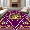 thumbnail image 1 of ODIKA 3'x5' Machine Washable Non-Slip Area Rug, Gridiron Stripe Accent with Crest Motif and Interlocking Borders High Traffic Rug with Pad, Purple, 672010, 1 of 8