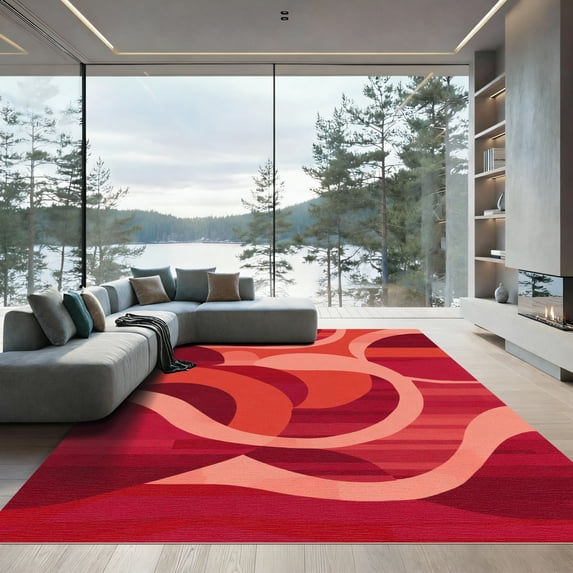 ODIKA 3'x5' Machine Washable Non-Slip Area Rug, Groovy Orange High Traffic Rug with Pad, Orange, 1060543