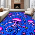 thumbnail image 1 of ODIKA 3'x5' Machine Washable Non-Slip Area Rug, Happy Maritime Creatures Mosaic with Jellyfish and Swirling Waves High Traffic Rug, Pink, 720710, 1 of 5