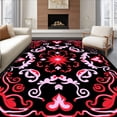 thumbnail image 1 of ODIKA 3'x5' Machine Washable Non-Slip Area Rug, Heartburst Motif Patterned Holiday with Interlocking Swirl Details High Traffic Rug with Pad, Black, 654312, 1 of 8