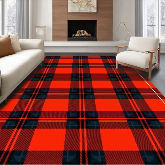 ODIKA 3'x5' Machine Washable Non-Slip Area Rug, Highland Tartan Entry Checkered Doorstep Accent High Traffic Rug, Red, 616153