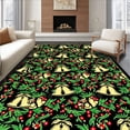 thumbnail image 1 of ODIKA 3'x5' Machine Washable Non-Slip Area Rug, Holiday Bell Cluster Featuring Decorative Pine Branches and Berries High Traffic Rug, Black, 649119, 1 of 7