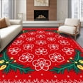 thumbnail image 1 of ODIKA 3'x5' Machine Washable Non-Slip Area Rug, Holiday Motifs with Interlocking Snowflakes and Festive Pine Accents High Traffic Rug with Pad, Red, 604184, 1 of 8