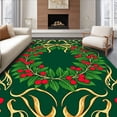 thumbnail image 1 of ODIKA 3'x5' Machine Washable Non-Slip Area Rug, Holly Berry Wreath Design Latch Hook Kit Festive Yarn Embroidery High Traffic Rug, Green, 646968, 1 of 7