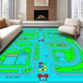 thumbnail image 1 of ODIKA 3'x5' Machine Washable Non-Slip Area Rug, Interactive Highway Adventure with Traffic Signs High Traffic Rug with Pad, Blue, 696912, 1 of 8