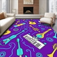 thumbnail image 1 of ODIKA 3'x5' Machine Washable Non-Slip Area Rug, Interactive Musical Instrument Symphony Design with Sound Wave Motifs High Traffic Rug, Purple, 687659, 1 of 7