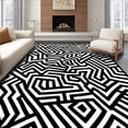 thumbnail image 1 of ODIKA 3'x5' Machine Washable Non-Slip Area Rug, Interlocking Maze Motif with Contrasting Monochrome Accents High Traffic Rug with Pad, Black, 597764, 1 of 8