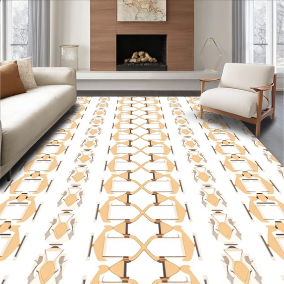 ODIKA 3'x5' Machine Washable Non-Slip Area Rug, Interlocking Mosaic with Subtle Accents High Traffic Rug, Beige, 594392