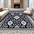 thumbnail image 1 of ODIKA 3'x5' Machine Washable Non-Slip Area Rug, Intricate Damask Style with Scrollwork and Intertwined Leaf Motifs High Traffic Rug, Blue, 444956, 1 of 7