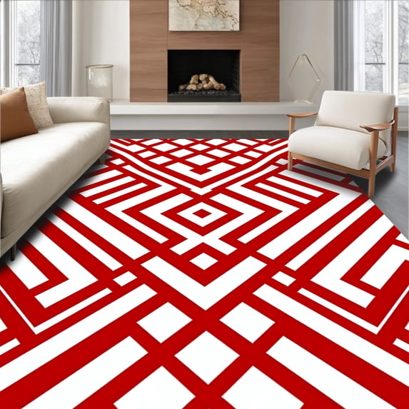 ODIKA 3'x5' Machine Washable Non-Slip Area Rug, Jolly Nordic Buffalo Lattice Hearth Accent High Traffic Rug with Pad, Red, 508402