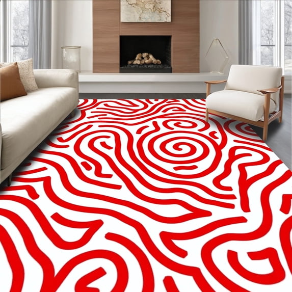 ODIKA 3'x5' Machine Washable Non-Slip Area Rug, Jolly Peppermint Twist Yuletide Adornment High Traffic Rug, Red, 654953