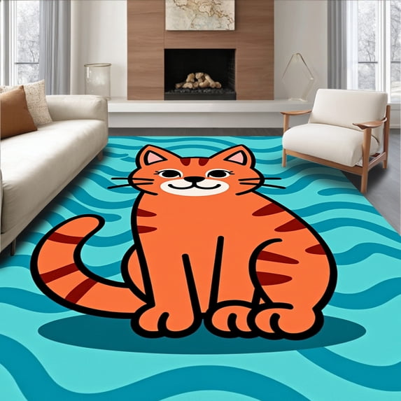 ODIKA 3'x5' Machine Washable Non-Slip Area Rug, Jovial Stream Dweller Handicraft Yarn Project High Traffic Rug with Pad, Orange, 726998