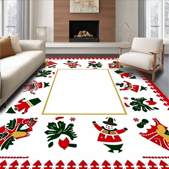 ODIKA 3'x5' Machine Washable Non-Slip Area Rug, Joyful Celebration Yuletide Wonderland Accent High Traffic Rug, Red, 652312