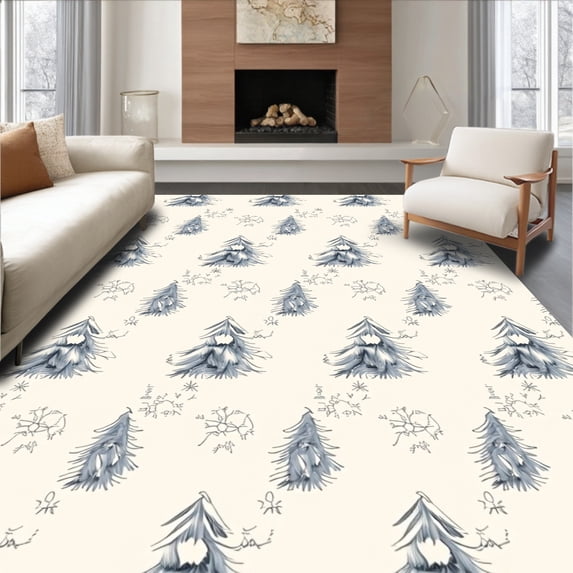 ODIKA 3'x5' Machine Washable Non-Slip Area Rug, Joyful Fir Celebration Magical Wonderland Enchanted Surface High Traffic Rug with Pad, Gray, 605588