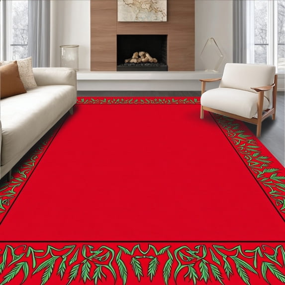 ODIKA 3'x5' Machine Washable Non-Slip Area Rug, Joyful Seasonal Foliage Elegant Entrance High Traffic Rug, Red, 626236