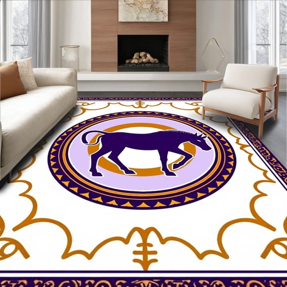 ODIKA 3x5 Machine Washable Non-Slip Area Rug, Jumbo Spirit Circular Fringed High Traffic Rug, Purple, 714689