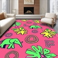 thumbnail image 1 of ODIKA 3'x5' Machine Washable Non-Slip Area Rug, Jungle Creature ABC Educational Floor with Monkey Elephant Tiger Art High Traffic Rug with Pad, Pink, 699514, 1 of 8