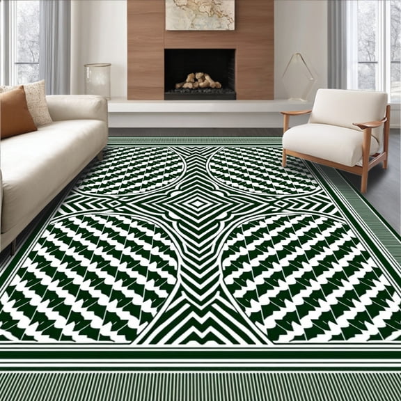 ODIKA 3x5 Machine Washable Non-Slip Area Rug, Lattice with Aztec Inspired Design High Traffic Rug, Green, 565723