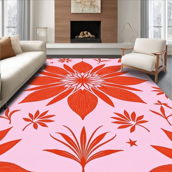 ODIKA 3'x5' Machine Washable Non-Slip Area Rug, Lotus Bloom Serenity Peaceful Yoga Mindfulness Throw High Traffic Rug, Pink, 707936