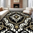 thumbnail image 1 of ODIKA 3'x5' Machine Washable Non-Slip Area Rug, Luxe Tie Dye Ebony Ivory & Gilt High Traffic Rug with Pad, Black, 390654, 1 of 8