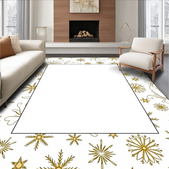 ODIKA 3'x5' Machine Washable Non-Slip Area Rug, Luxurious Holiday Festive Bronzing Ornament High Traffic Rug with Pad, White, 734498