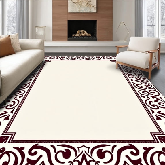 ODIKA 3'x5' Machine Washable Non-Slip Area Rug, Luxurious Plush Velvet Swirl Symphony Elegant High Traffic Rug, Brown, 581914