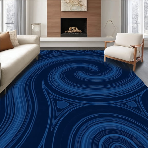 ODIKA 3'x5' Machine Washable Non-Slip Area Rug, Luxurious Plush Wave Shag Contemporary Modern Elegant High Traffic Rug, Blue, 598744